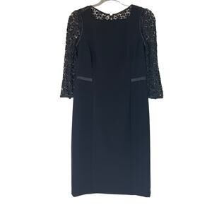 Lafayette 148 Crochet Lace Detail Long Sleeve Dress Size 2 Black Party Cocktail